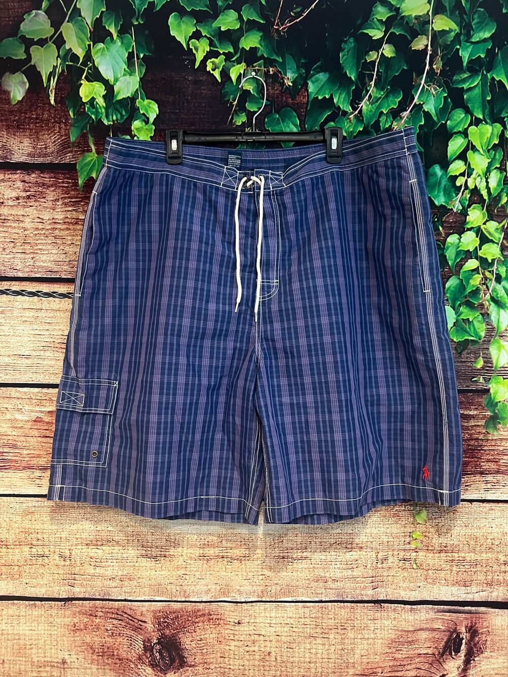 Polo Ralph Lauren Board Shorts Mesh Lining Blue Purple Plaid Men's 2XB 2X Big